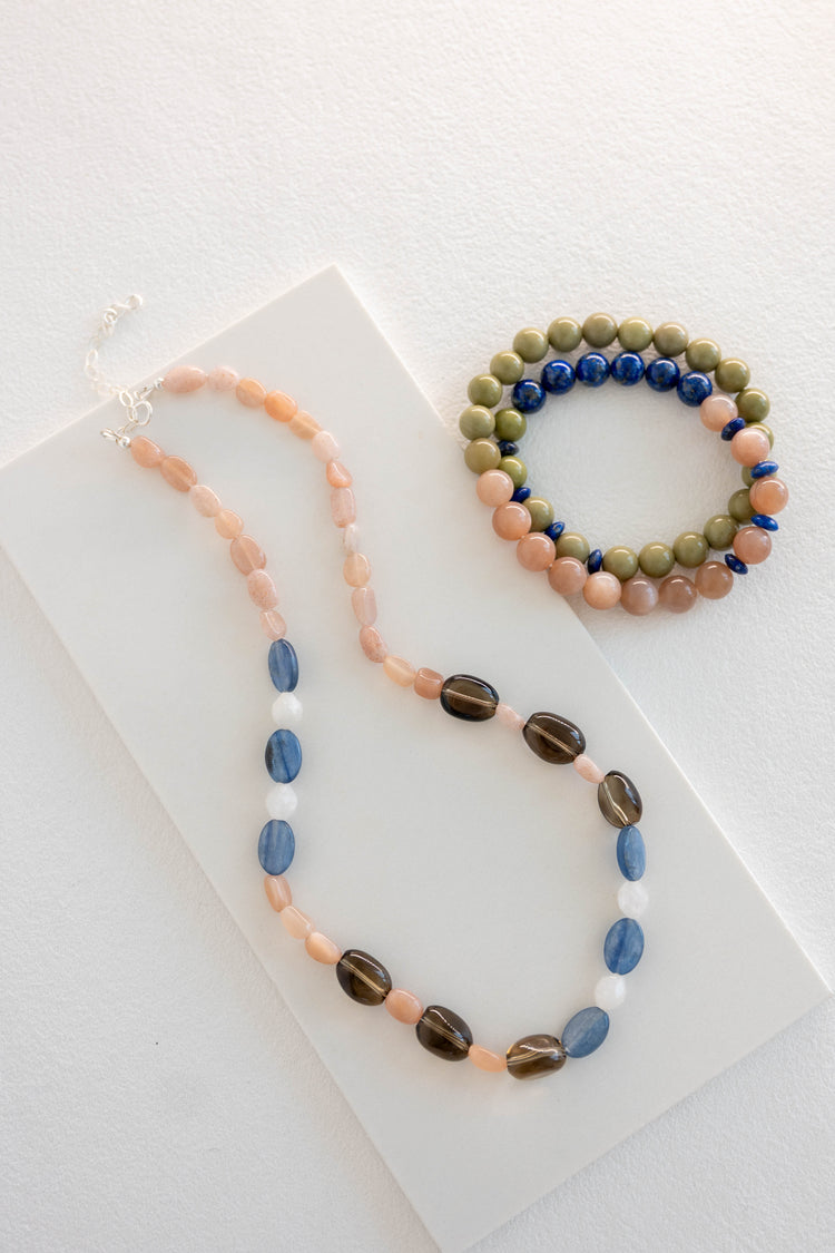 Peachlight Dream Necklace | Peach Moonstone Kyanite(A) Smoky Quartz(AA)