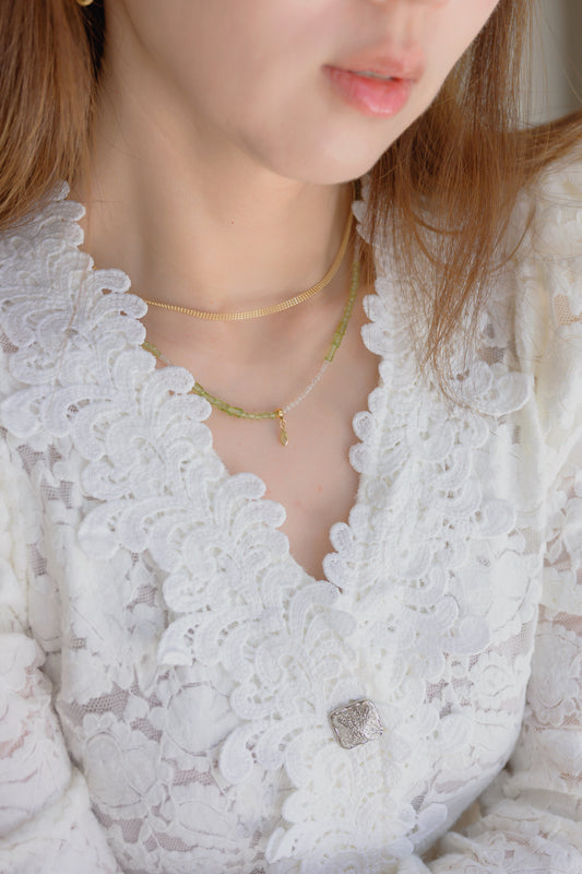 Lime Breeze Necklace with Marquise Peridot Pendant | Rainbow Moonstone Peridot