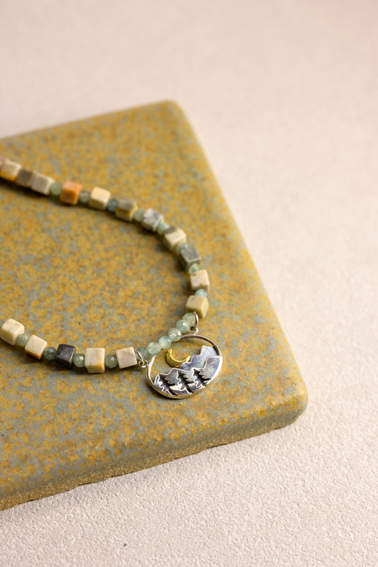 Moonlit Wilderness Charm Necklace | Picasso Jasper Green Kyanite