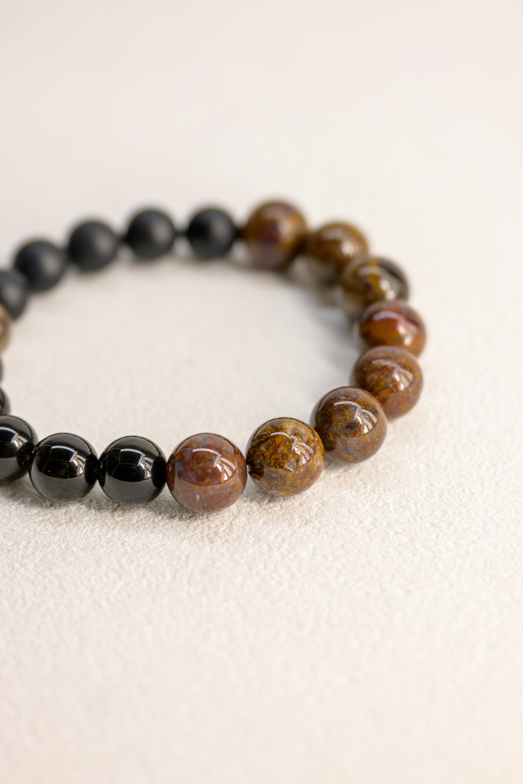 Golden Ambition Man Bracelet | Pietersite Golden Obsidian Black Onyx (matte AA)Smoky Quartz