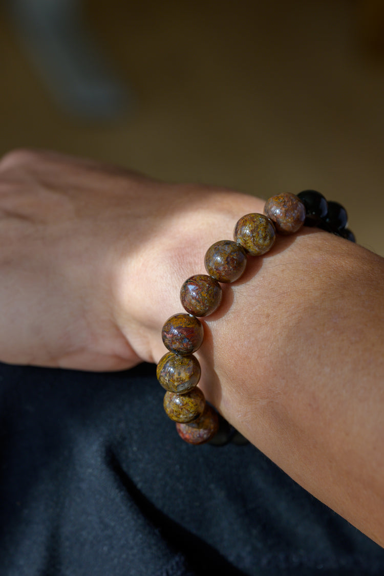Golden Ambition Man Bracelet | Pietersite Golden Obsidian Black Onyx (matte AA)Smoky Quartz