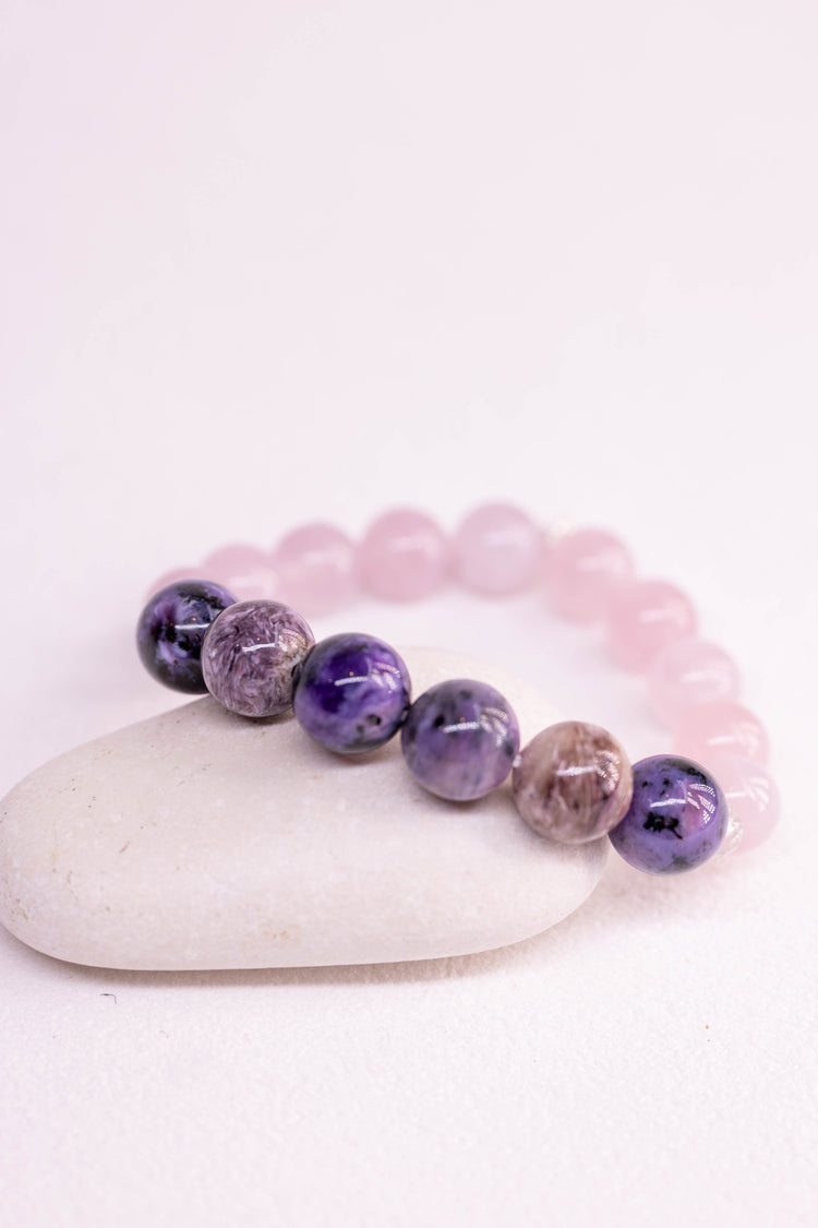 Prismatic Thought Bracelet | Charoite Madagascar Purple Rose Quartz(AA)