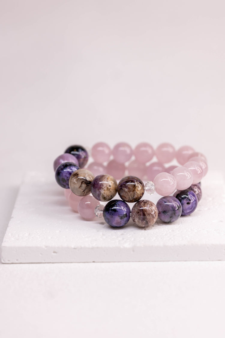 Prismatic Thought Bracelet | Charoite Madagascar Purple Rose Quartz(AA)