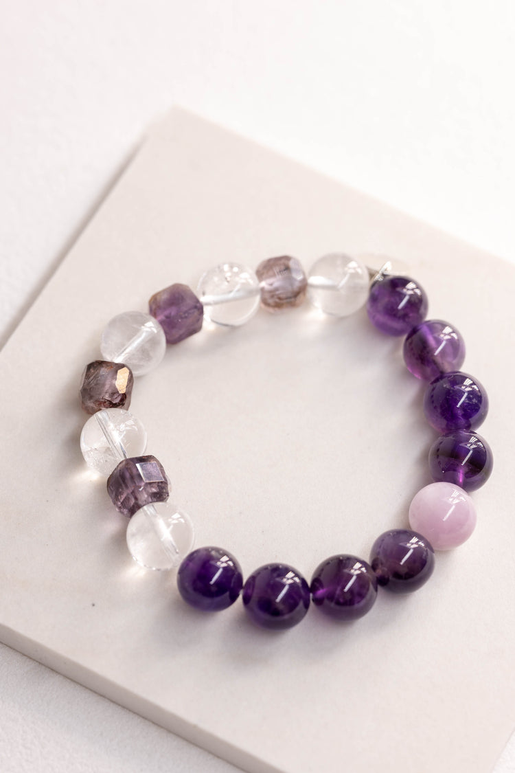Prismatic Thought Bracelet | Kunzite(AA) Amethyst(A) Purple Phantom Quartz (Auralite-23) Rock Crystal
