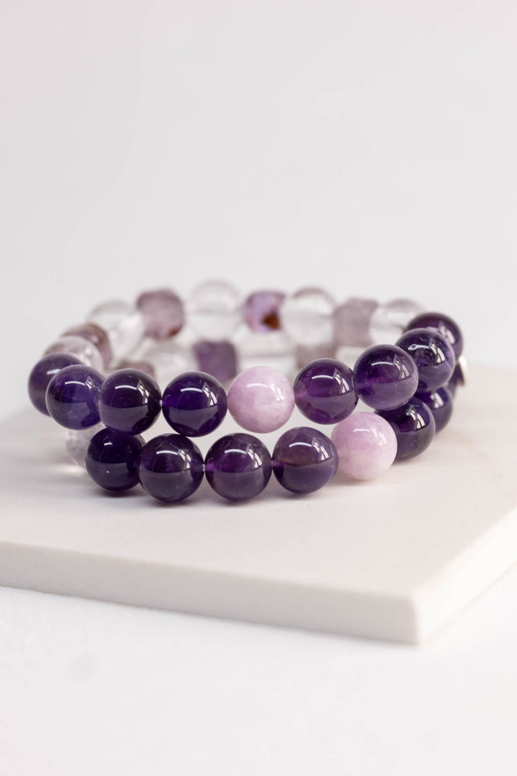 Prismatic Thought Bracelet | Kunzite(AA) Amethyst(A) Purple Phantom Quartz (Auralite-23) Rock Crystal