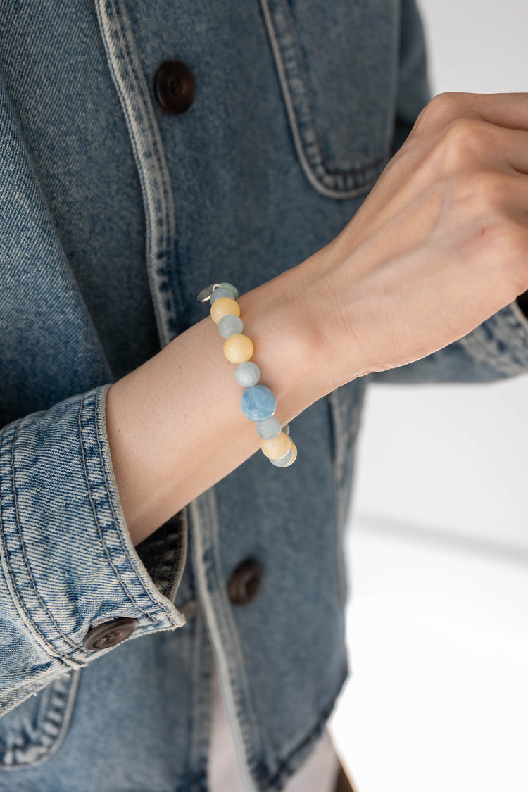 Prismatic Thought Bracelet | Aquamarine(A) Namibian Robin-Egg Chalcedony Yellow Calcite