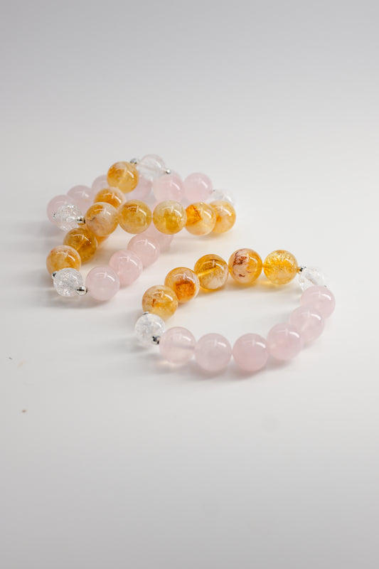 Radiant Love Bracelet with Madagascar Rose Quartz, Golden Citrine, Rock Crystal Quartz