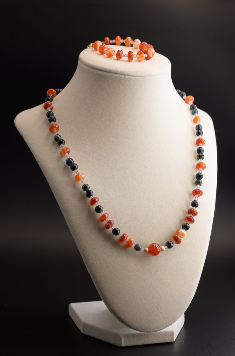 Red Hot Rhumba Blue Tiger Eye Carnelian Jewelry Set