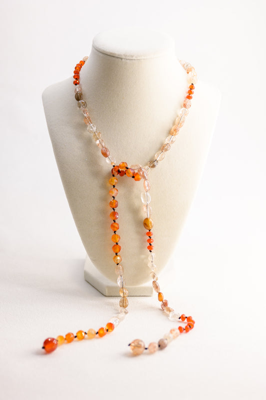 Red Scarf Warm Embrace Necklace |  Black Super7 Red Copper Super7 Carnelian(natural)