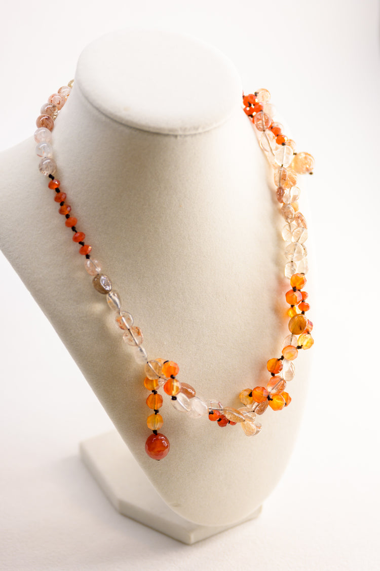 Red Scarf Warm Embrace Necklace |  Black Super7 Red Copper Super7 Carnelian(natural)