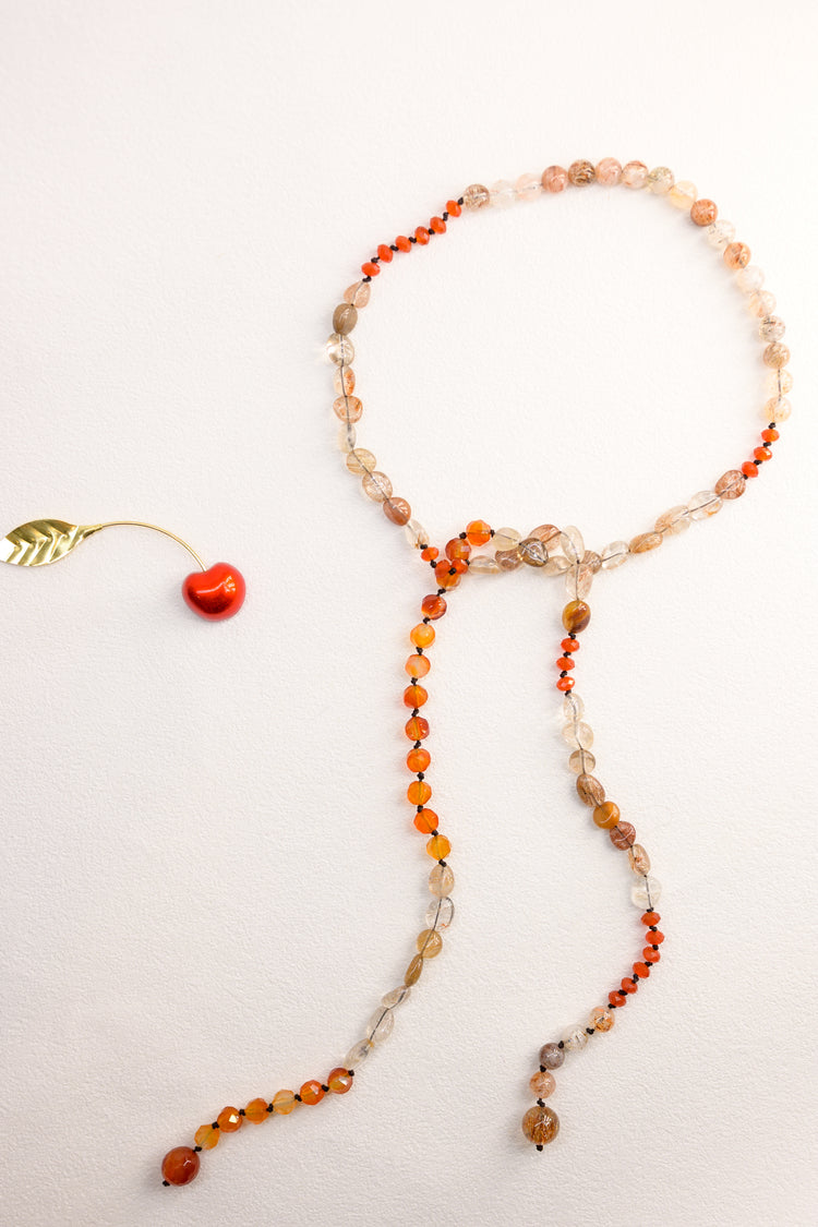 Red Scarf Warm Embrace Necklace |  Black Super7 Red Copper Super7 Carnelian(natural)