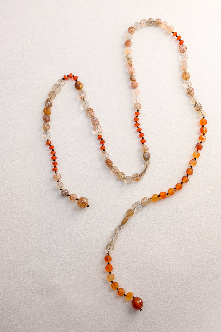 Red Scarf Warm Embrace Necklace |  Black Super7 Red Copper Super7 Carnelian(natural)