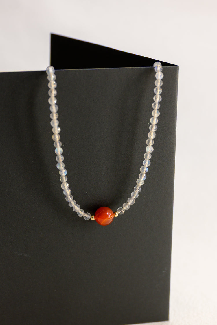 Red Sunrise Glow Necklace | Carnelian Labradorite(AA)