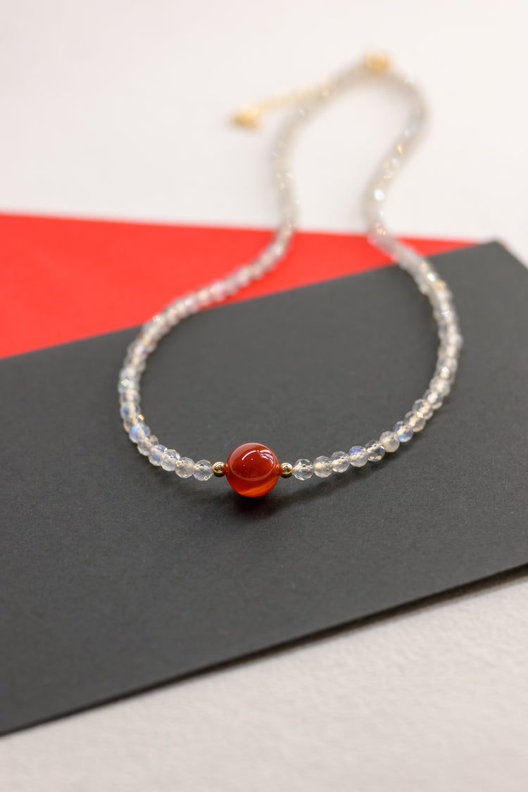 Red Sunrise Glow Necklace | Carnelian Labradorite(AA)
