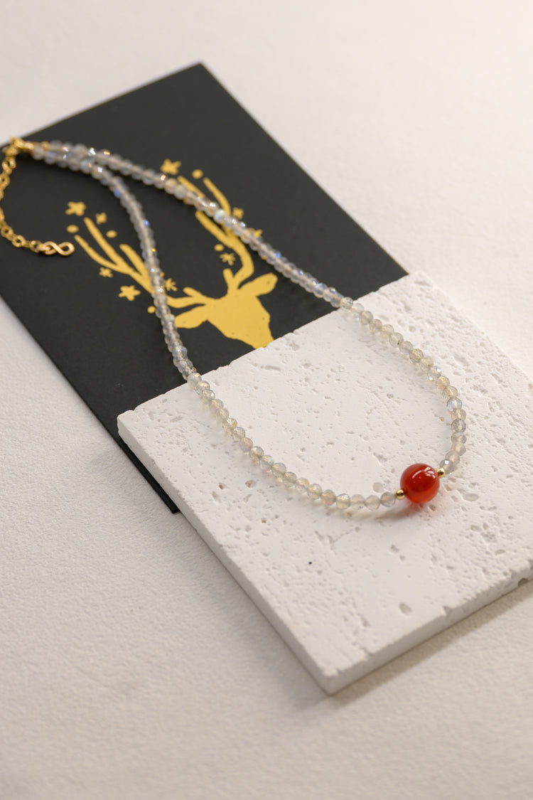 Red Sunrise Glow Necklace | Carnelian Labradorite(AA)