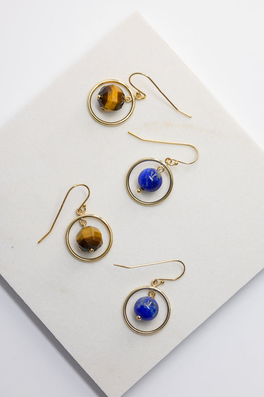 Reef Gleam Hoop Drop Earrings | Tiger Eyes or Lapis