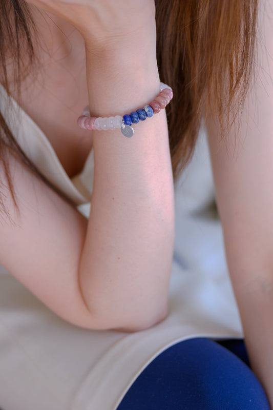 Bonded Bliss Bracelet | Madagascar Rose Quartz Wood Rhodonite Brazilian Sodalite