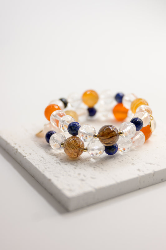 Golden Ambition Bracelet | Rutilated Quartz(A)Lapis Rock Crystal Quartz Carnelian