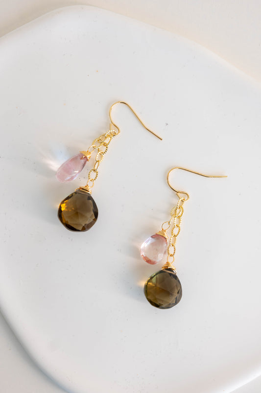 SKS Drop Earrings | Topaz Smoky Quartz