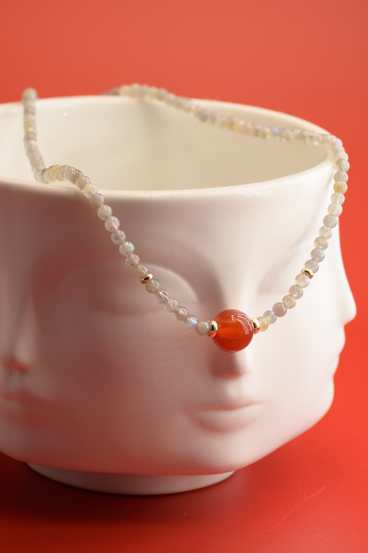 Vintage Scarlet Sensation Carnelian Labradorite Necklace