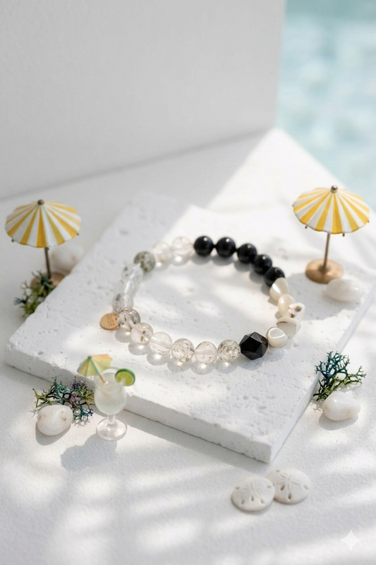 Shadow Balance Bracelet | Kiwi Quartz White Trochus Shell Black Onyx