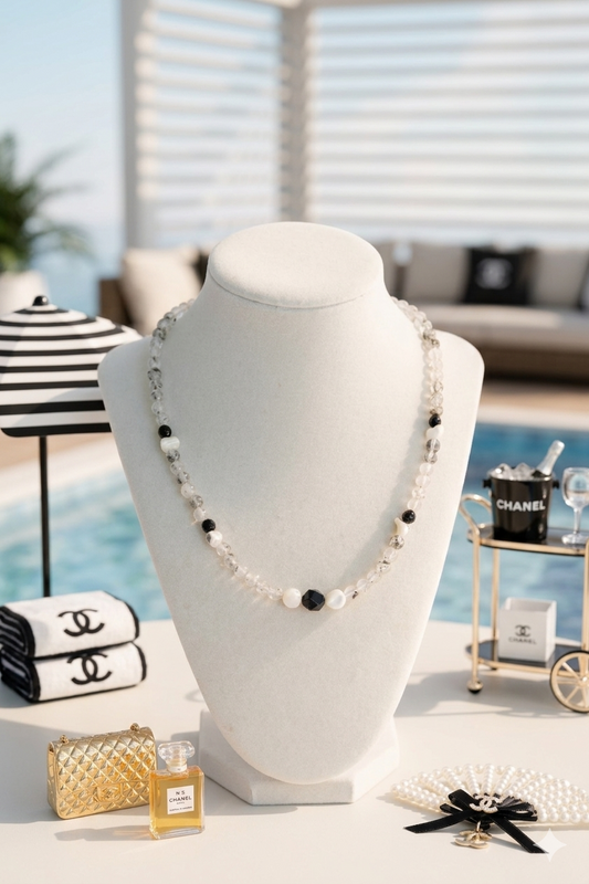 Shadow Balance Necklace | Kiwi Quartz White Trochus Shell Black Onyx