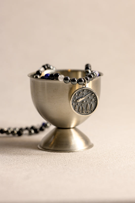 Falling Star Song Charm Necklace | Hematite Black Onyx Rock Crystal Quartz Lapis