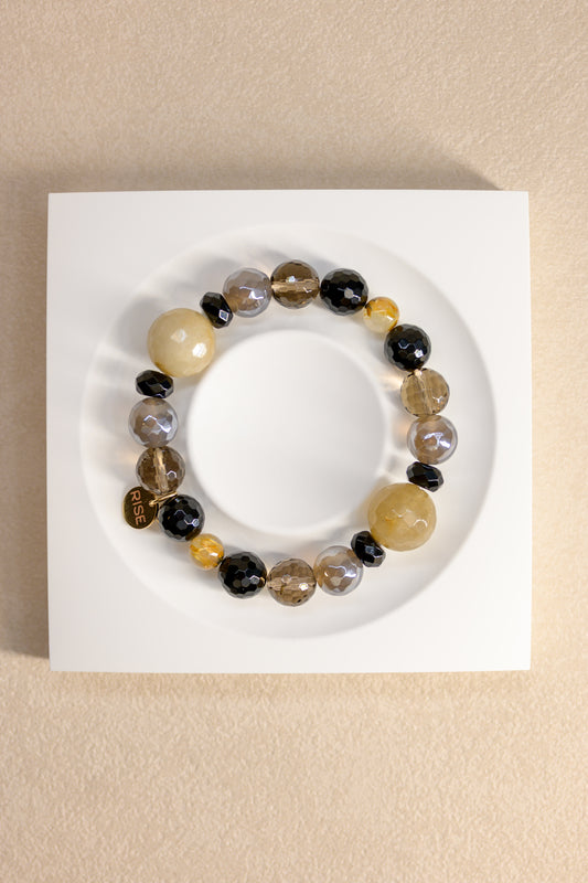 Golden Ambition Bracelet | Smoky Quartz Onyx Golden Rutilated Quartz