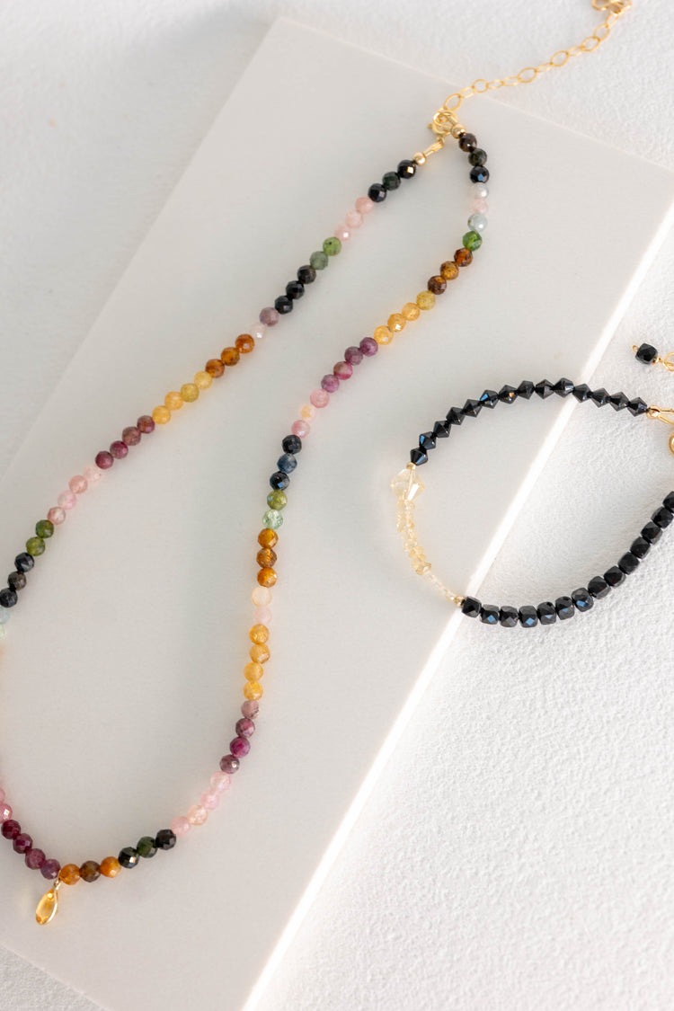 Solar Flare Bloom Necklace with 14k Gold Citrine Charm | Tourmaline (AAA)