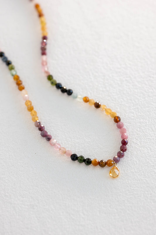 Solar Flare Bloom Necklace with 14k Gold Citrine Charm | Tourmaline (AAA)