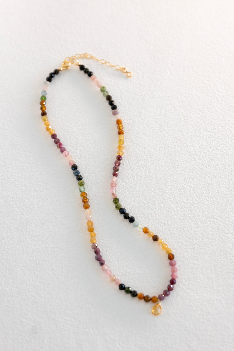 Solar Flare Bloom Necklace with 14k Gold Citrine Charm | Tourmaline (AAA)