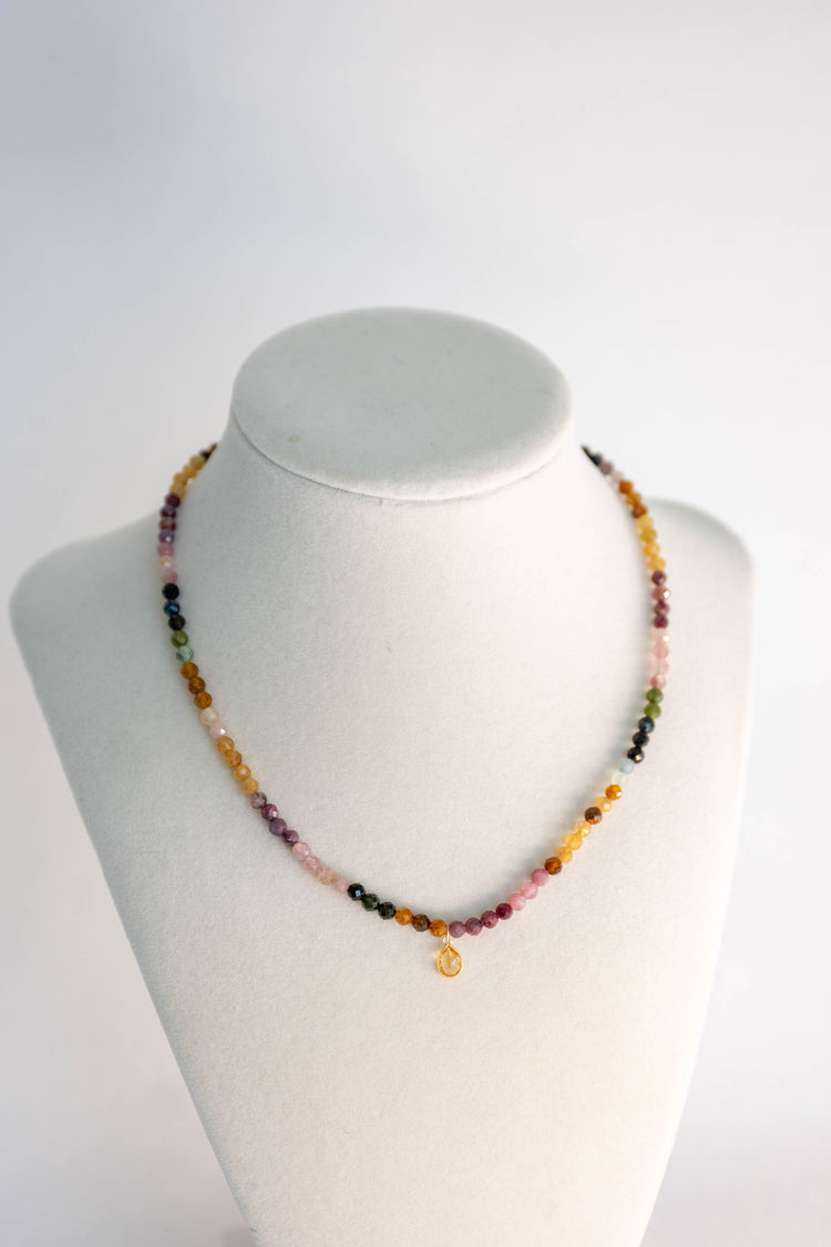 Solar Flare Bloom Necklace with 14k Gold Citrine Charm | Tourmaline (AAA)