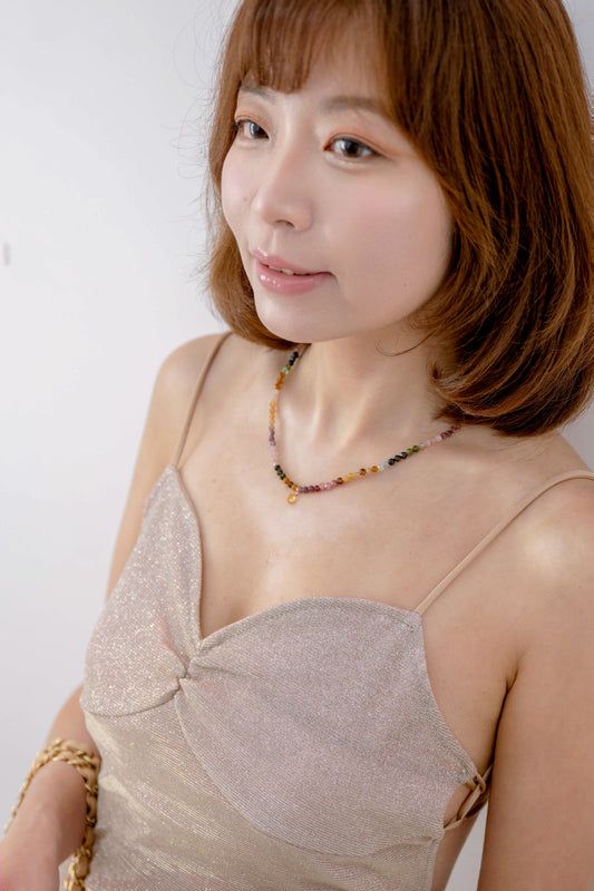 Solar Flare Bloom Necklace with 14k Gold Citrine Charm | Tourmaline (AAA)