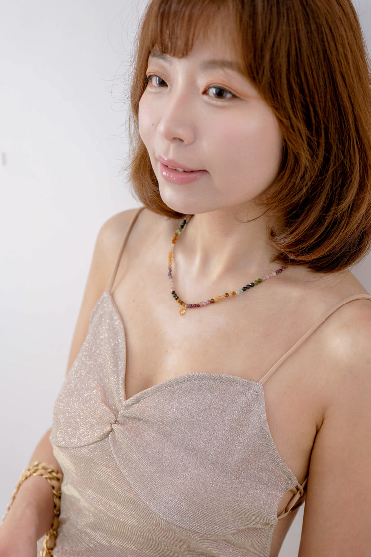 Solar Flare Bloom Necklace with 14k Gold Citrine Charm | Tourmaline (AAA)