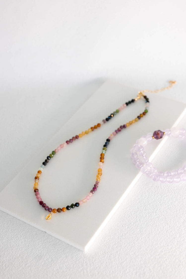 Solar Flare Bloom Necklace with 14k Gold Citrine Charm | Tourmaline (AAA)