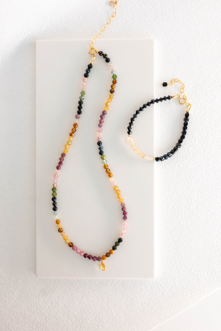 Solar Flare Bloom Necklace with 14k Gold Citrine Charm | Tourmaline (AAA)