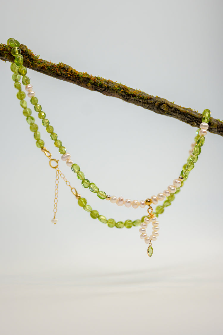 Spring Blossom Peridot Necklace Freshwater Pearl