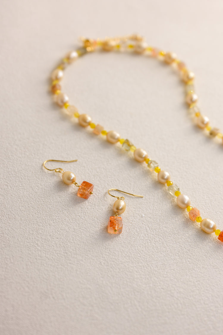 Sun & Moonfire Earrings | Butter Peal Arusha Sunstone Yellow Opal