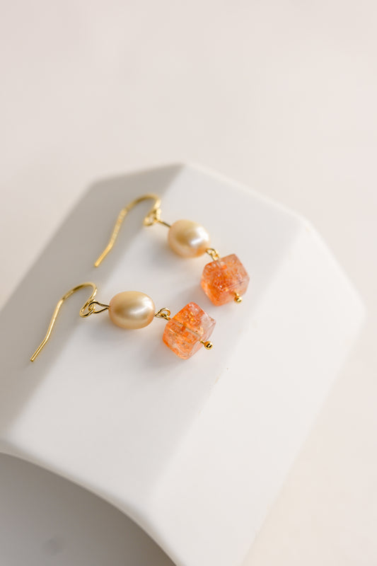 Sun & Moonfire Earrings | Butter Peal Arusha Sunstone Yellow Opal