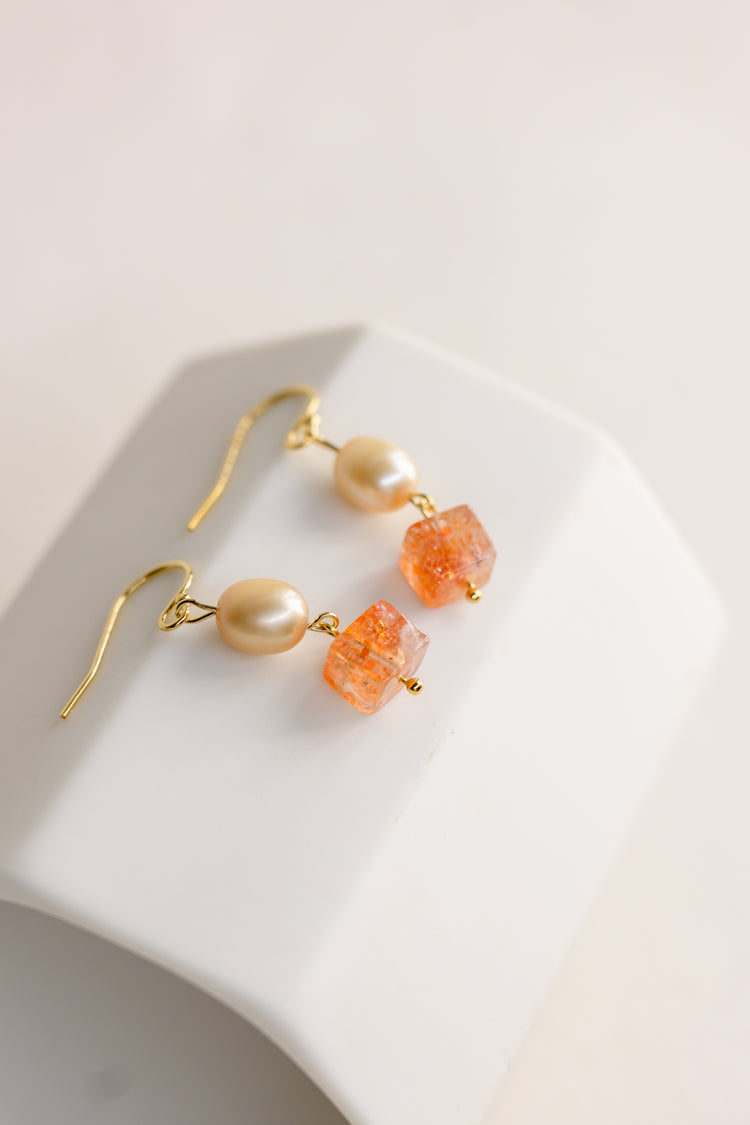 Sun & Moonfire Earrings | Butter Peal Arusha Sunstone Yellow Opal