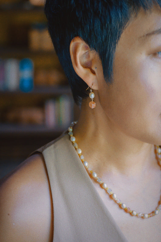 Sun & Moonfire Earrings | Butter Peal Arusha Sunstone Yellow Opal