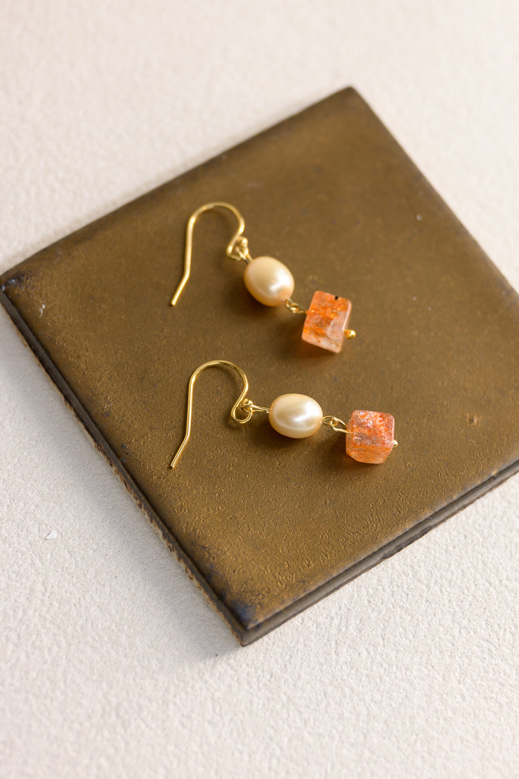 Sun & Moonfire Earrings | Butter Peal Arusha Sunstone Yellow Opal