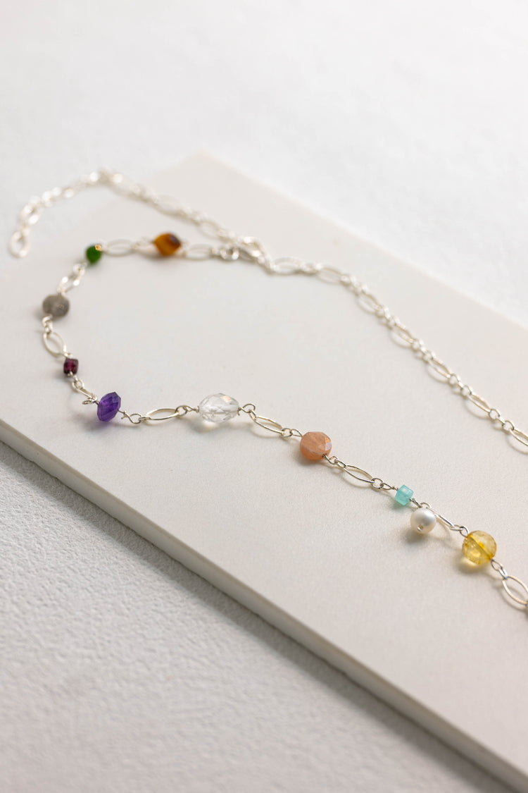 The Moon in Your Tender Light Necklace with Moon Charm | Mixed Gemstones