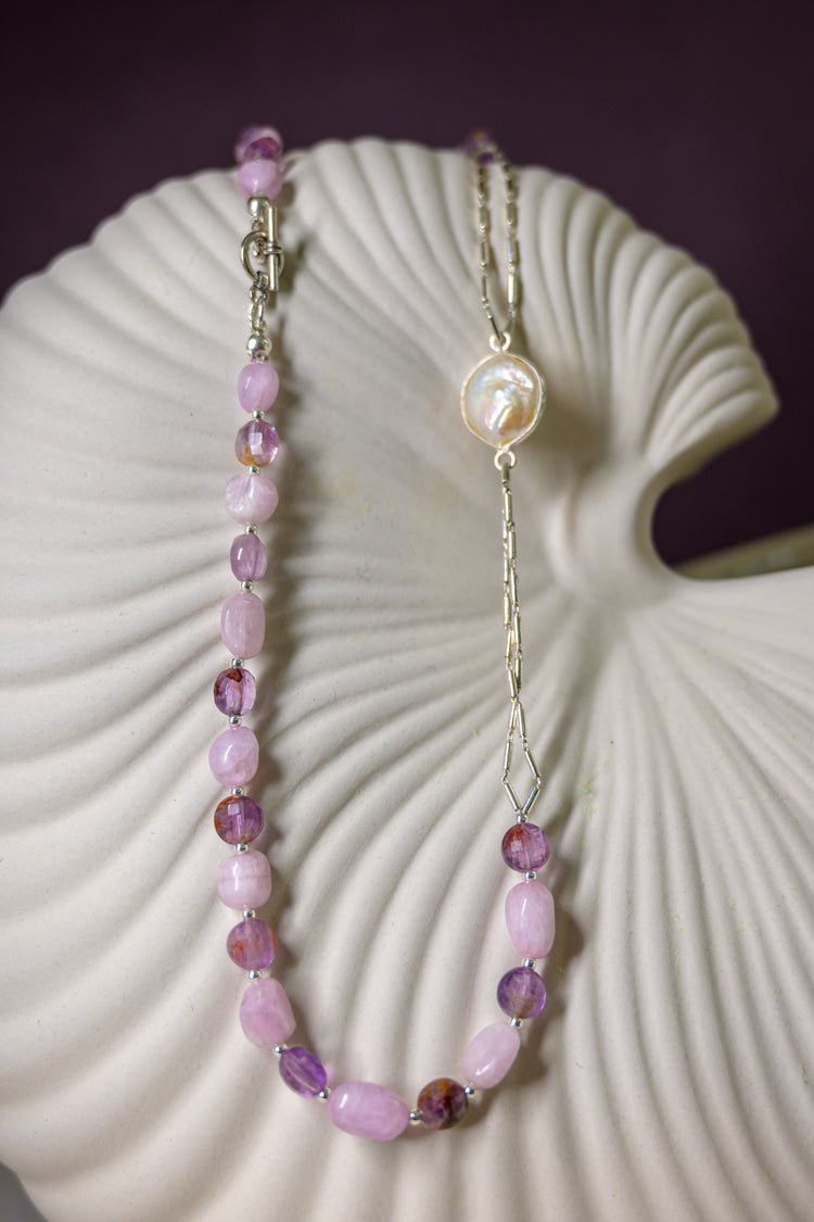 Thistle Kunzite Freshwater Coin Pearl Necklace