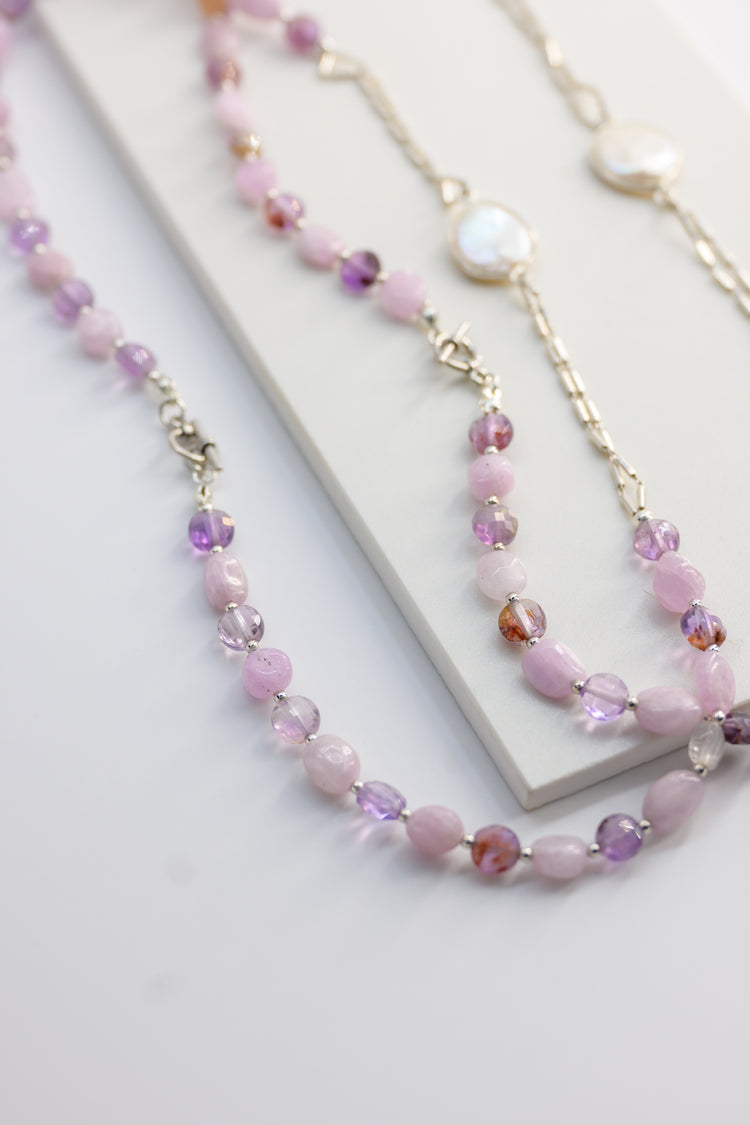 Thistle Kunzite Freshwater Coin Pearl Necklace