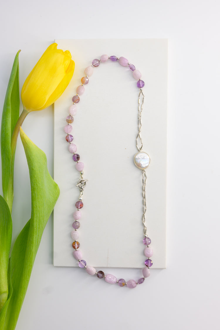 Thistle Kunzite Freshwater Coin Pearl Necklace