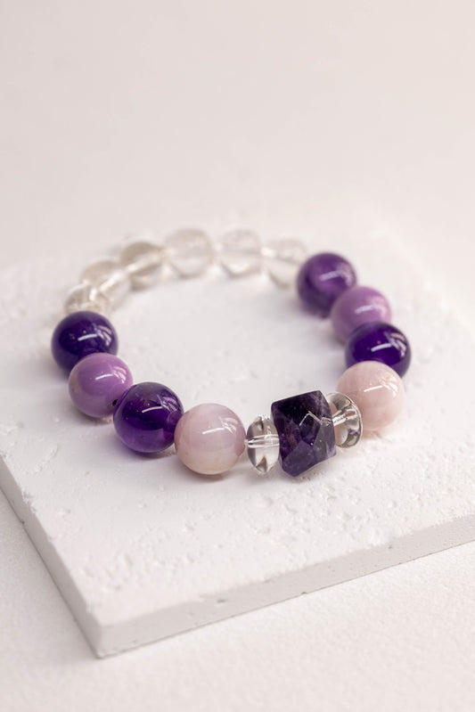 Prismatic Thought Bracelet | Kunzite(AA) Dogtooth Amethyst Phosphosidelite(A) Clear Quartz(A)