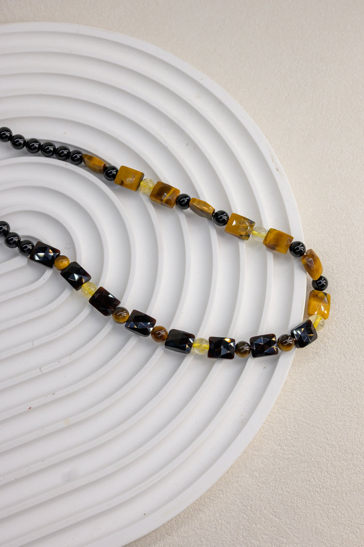 Solar Midnight Necklace | Black Obsidian Tiger Eye Black Onyx Citrine