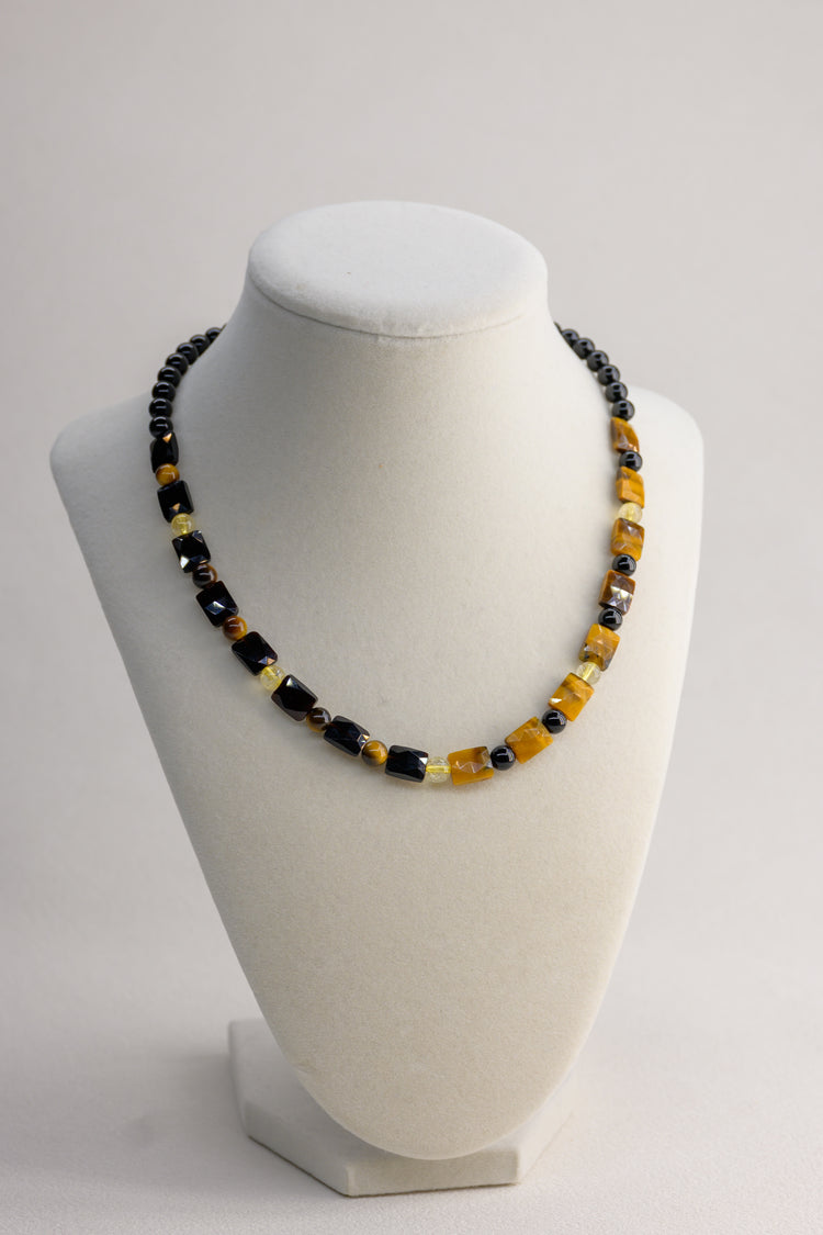Solar Midnight Necklace | Black Obsidian Tiger Eye Black Onyx Citrine