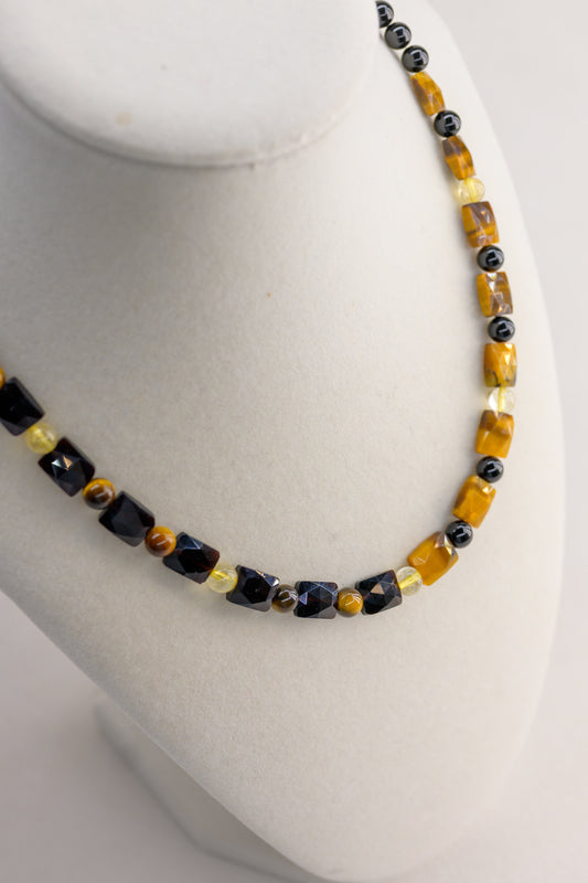 Solar Midnight Necklace | Black Obsidian Tiger Eye Black Onyx Citrine